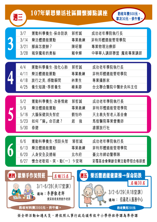蒙恩據點2018上半年課程